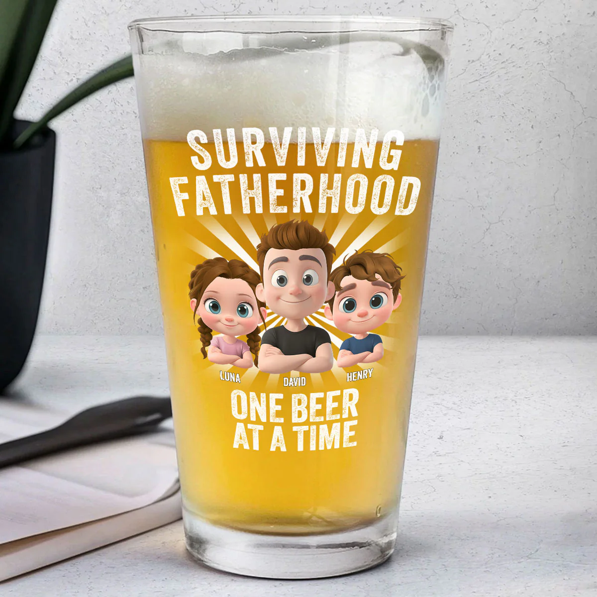 Surviving Fatherhood - Personalized Custom Beer Glass - Image 5