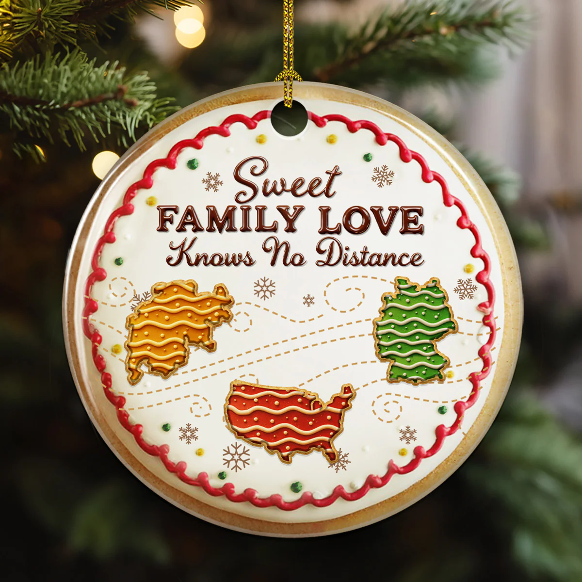 Sweet Family Love Knows No Distance - Personalized Custom 3D Effect Ceramic Ornament - Image 4