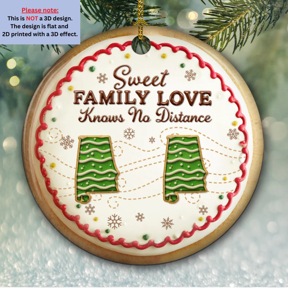 Sweet Family Love Knows No Distance - Personalized Custom 3D Effect Ceramic Ornament - Image 6