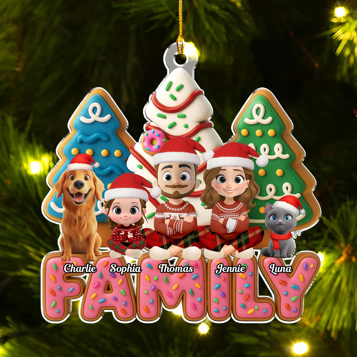 Sweet Family With Pet - Personalized Custom Acrylic Ornament - Image 2