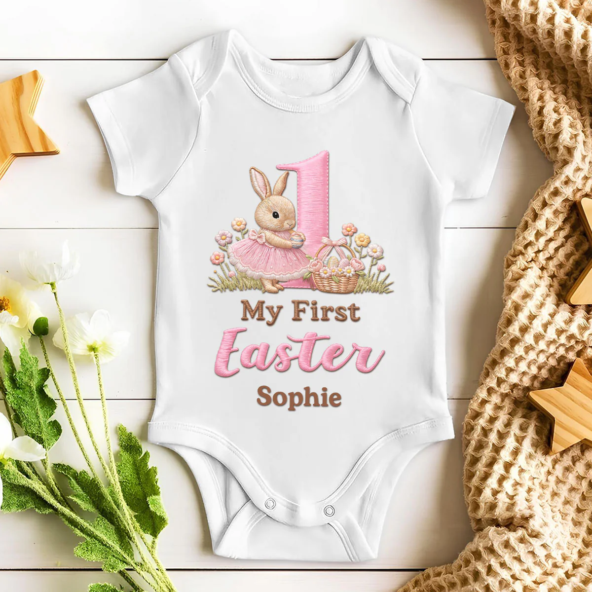Sweet First Easter Bunny - Personalized Custom Baby Onesie - Image 5