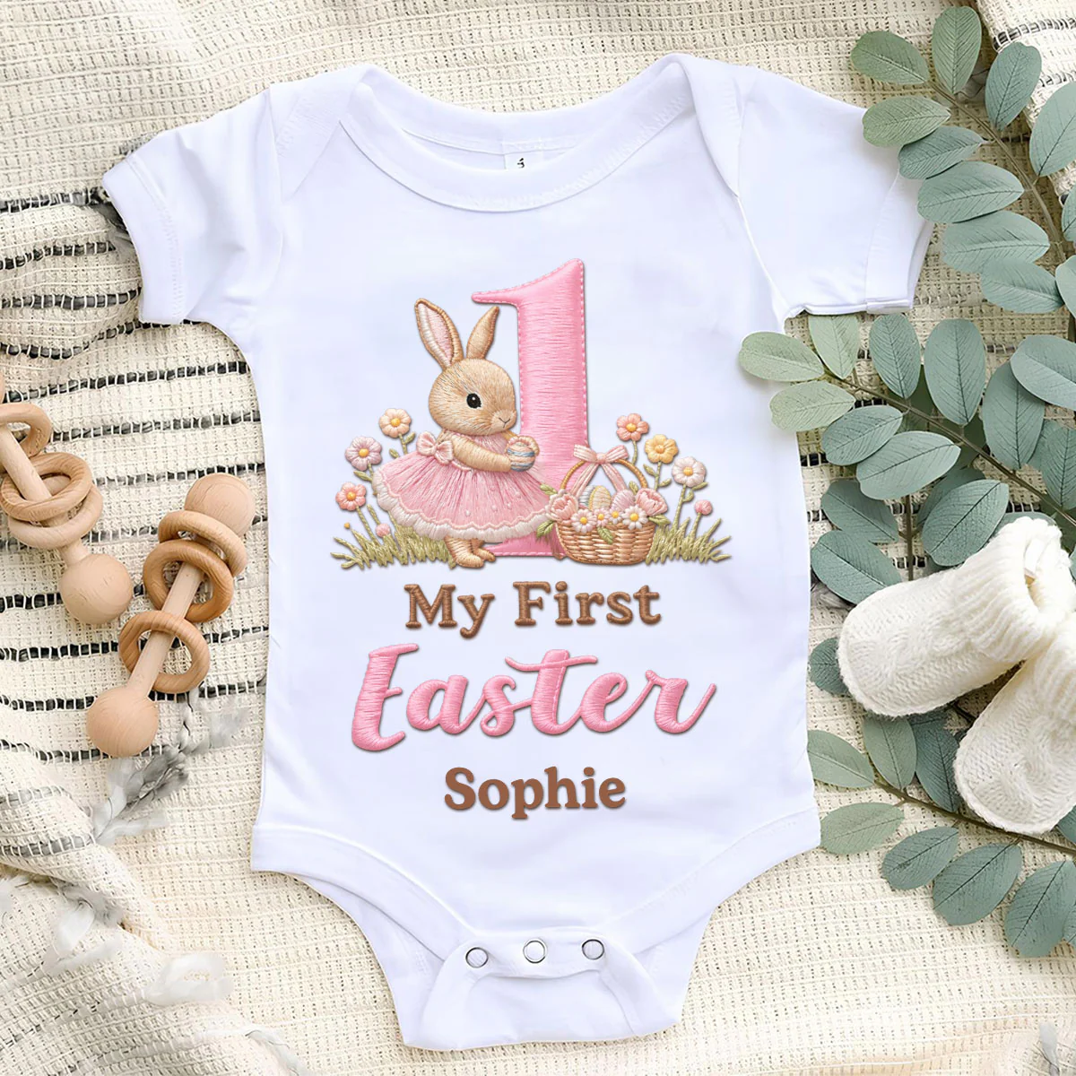 Sweet First Easter Bunny - Personalized Custom Baby Onesie - Image 6