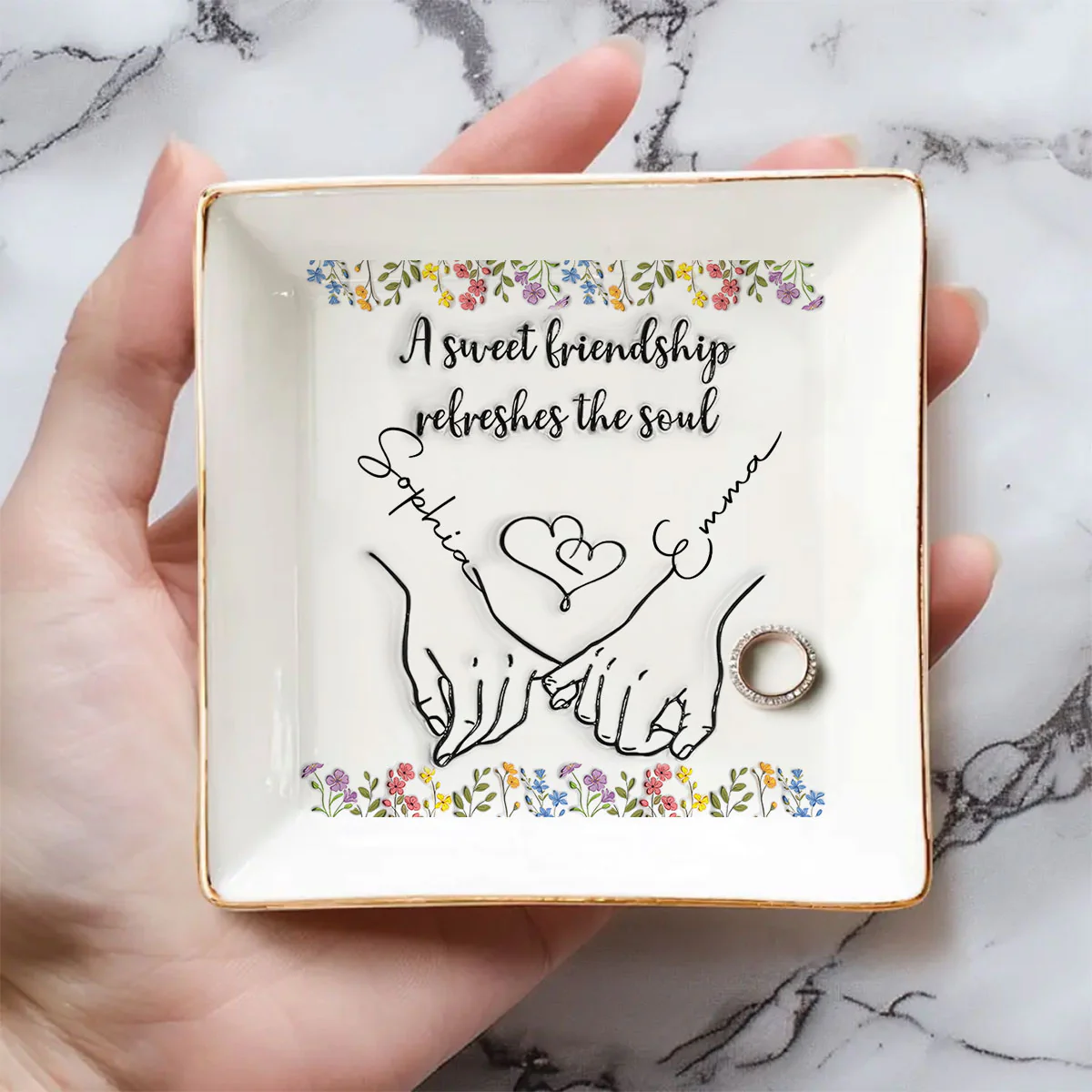 Sweet Friendship - Personalized Custom 3D Inflated Effect Jewelry Dish - Image 2