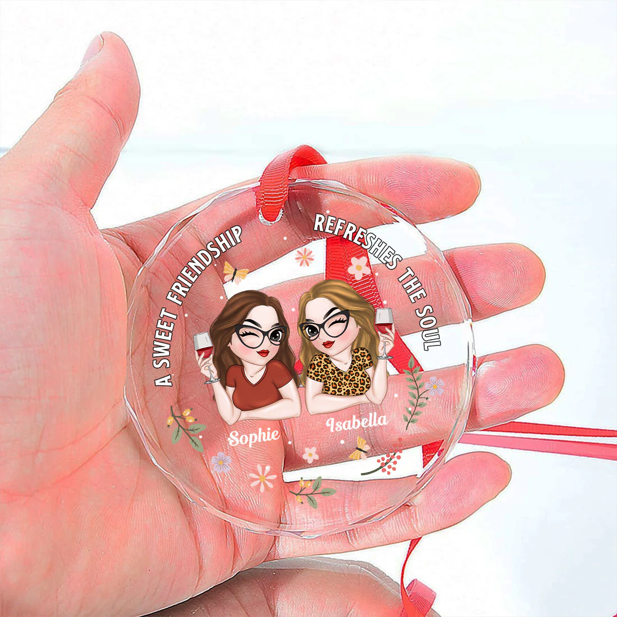 Sweety Friendship - Personalized Custom Glass Ornament - Image 5