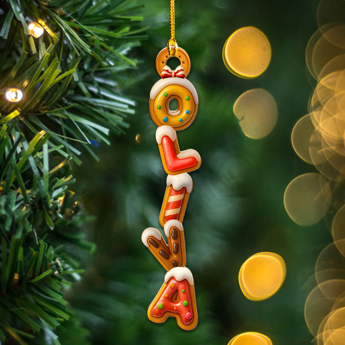 Sweet Letters - Personalized Custom Wood Ornament - Image 4