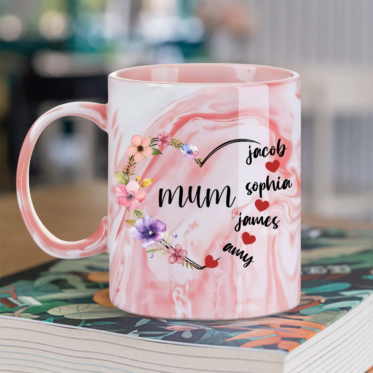 Sweethearts Of Mom - Personalized Custom Pink Marble Mug - Image 2