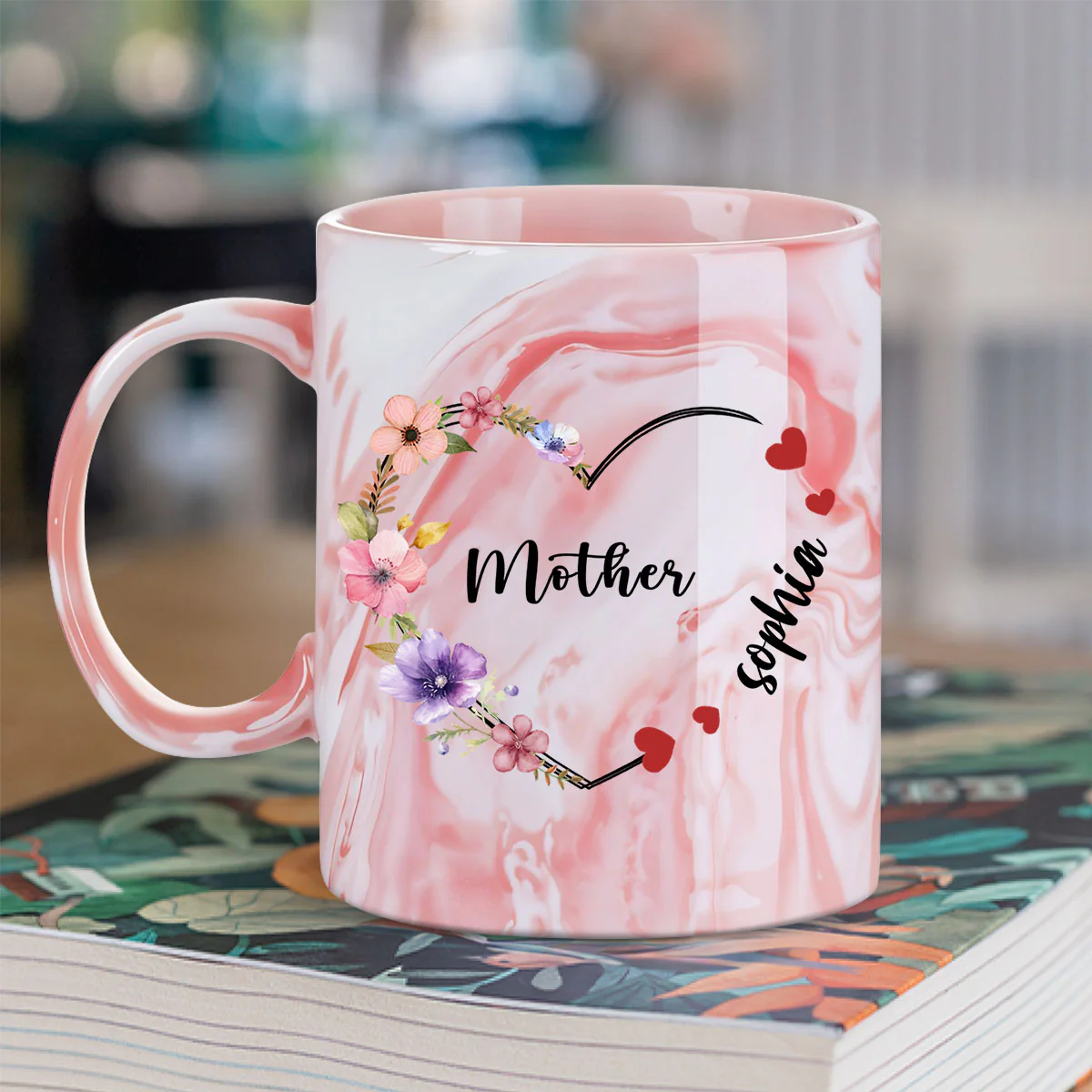 Sweethearts Of Mom - Personalized Custom Pink Marble Mug - Image 3