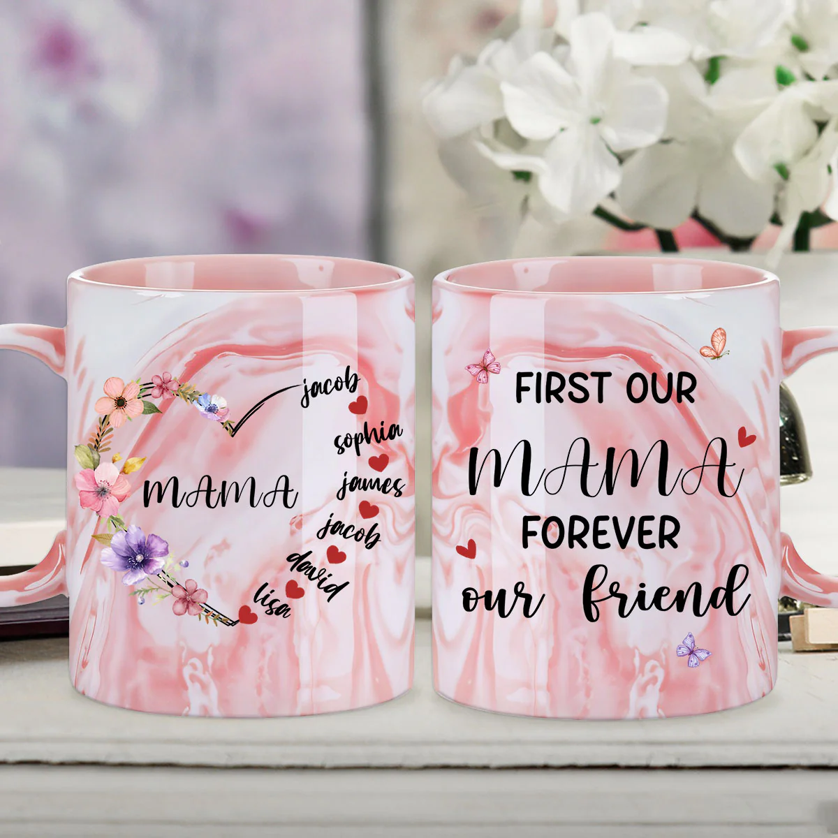 Sweethearts Of Mom - Personalized Custom Pink Marble Mug - Image 4