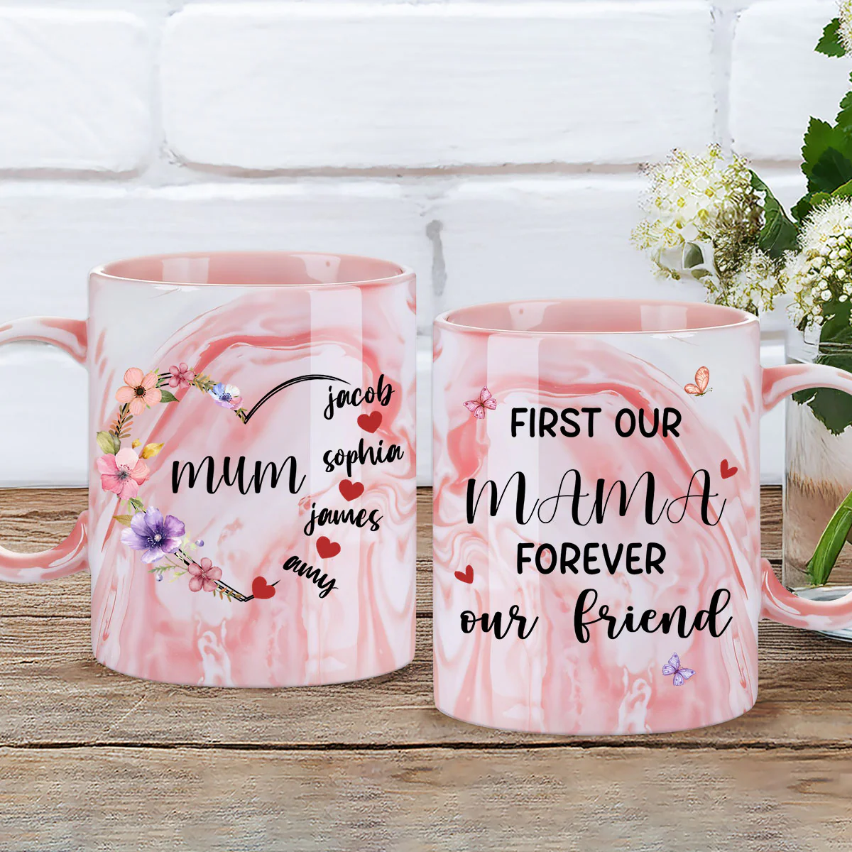 Sweethearts Of Mom - Personalized Custom Pink Marble Mug - Image 5