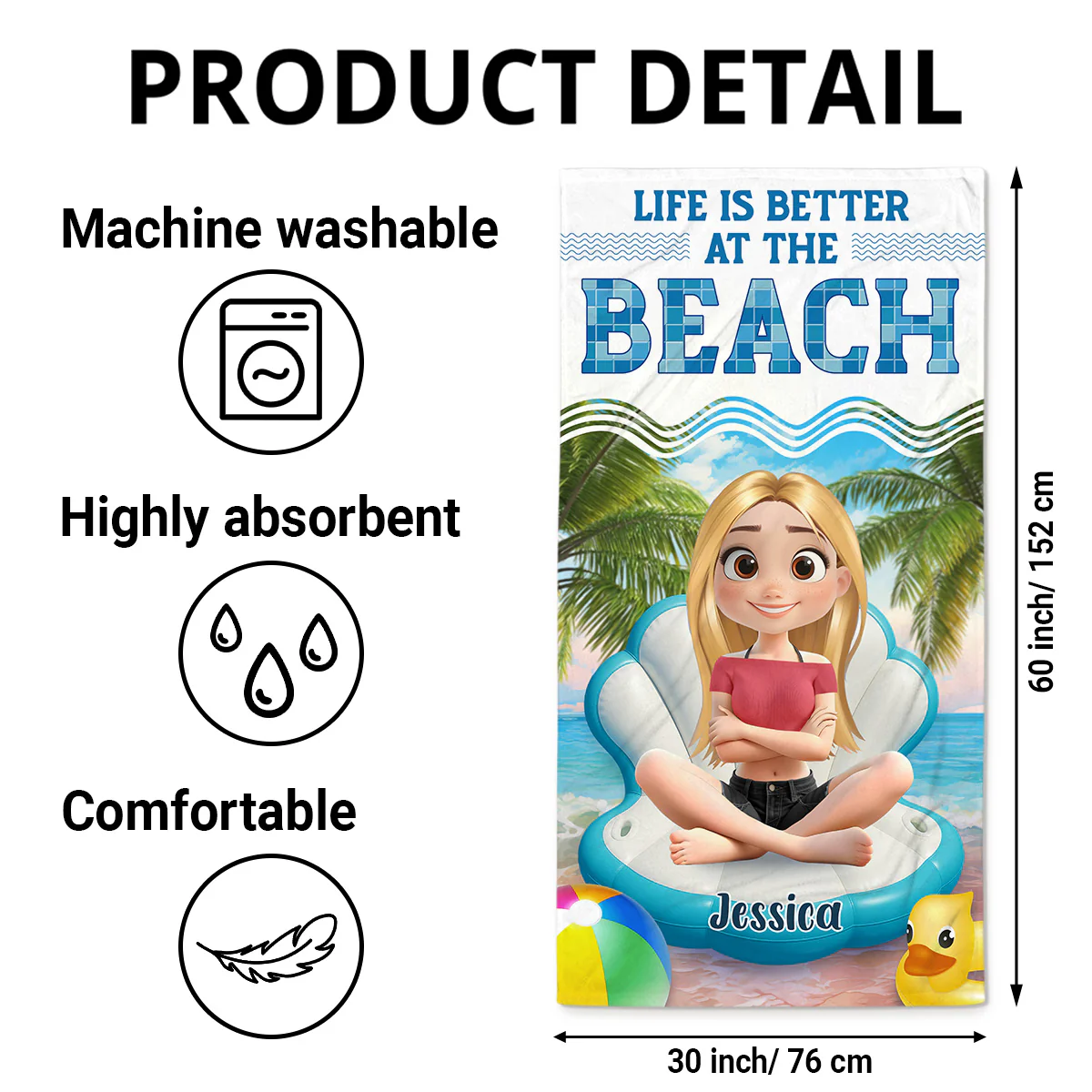 Swimming Is The Best - Personalized Custom Beach Towel - Image 5