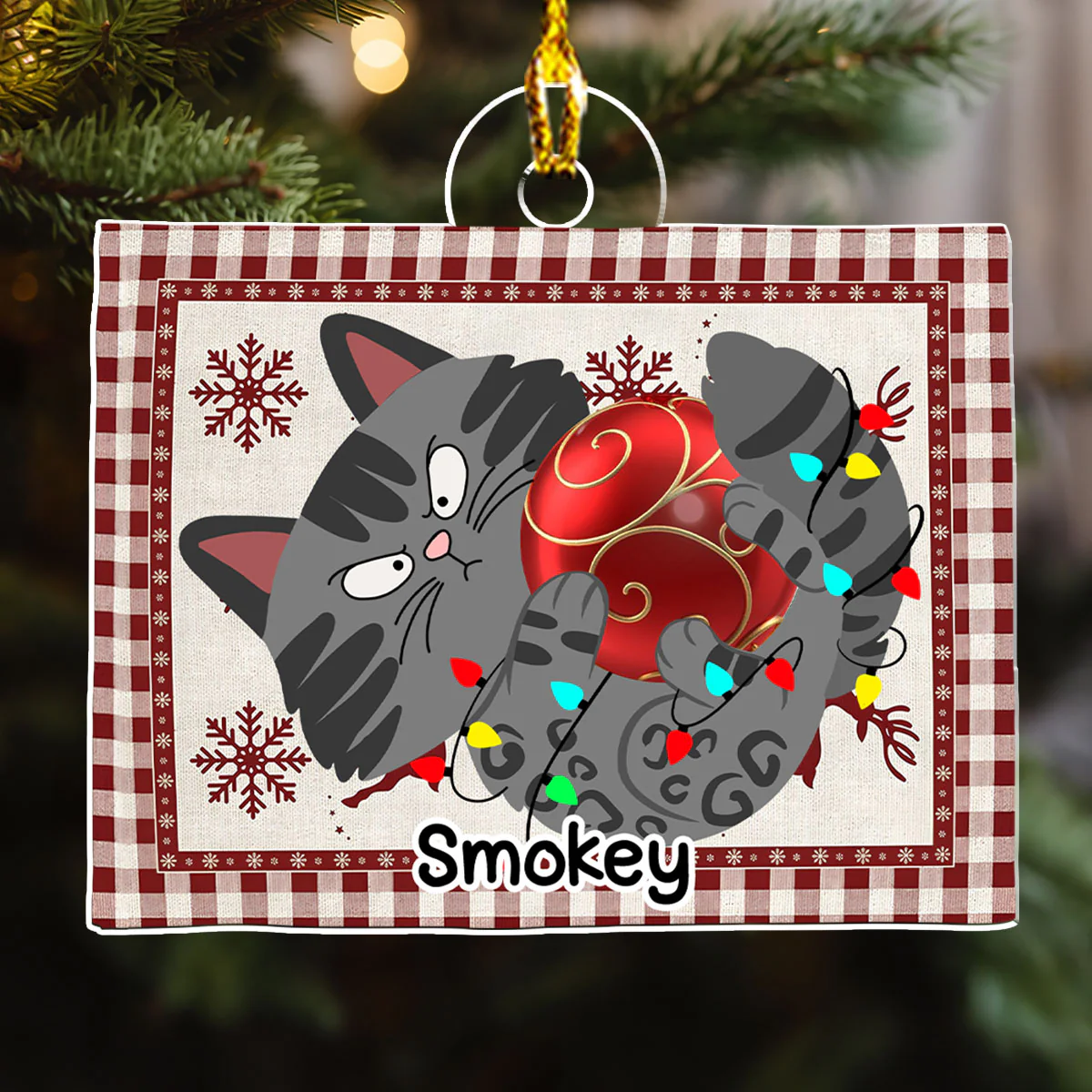 Swinging Cat - Personalized Custom Acrylic Ornament - Image 2