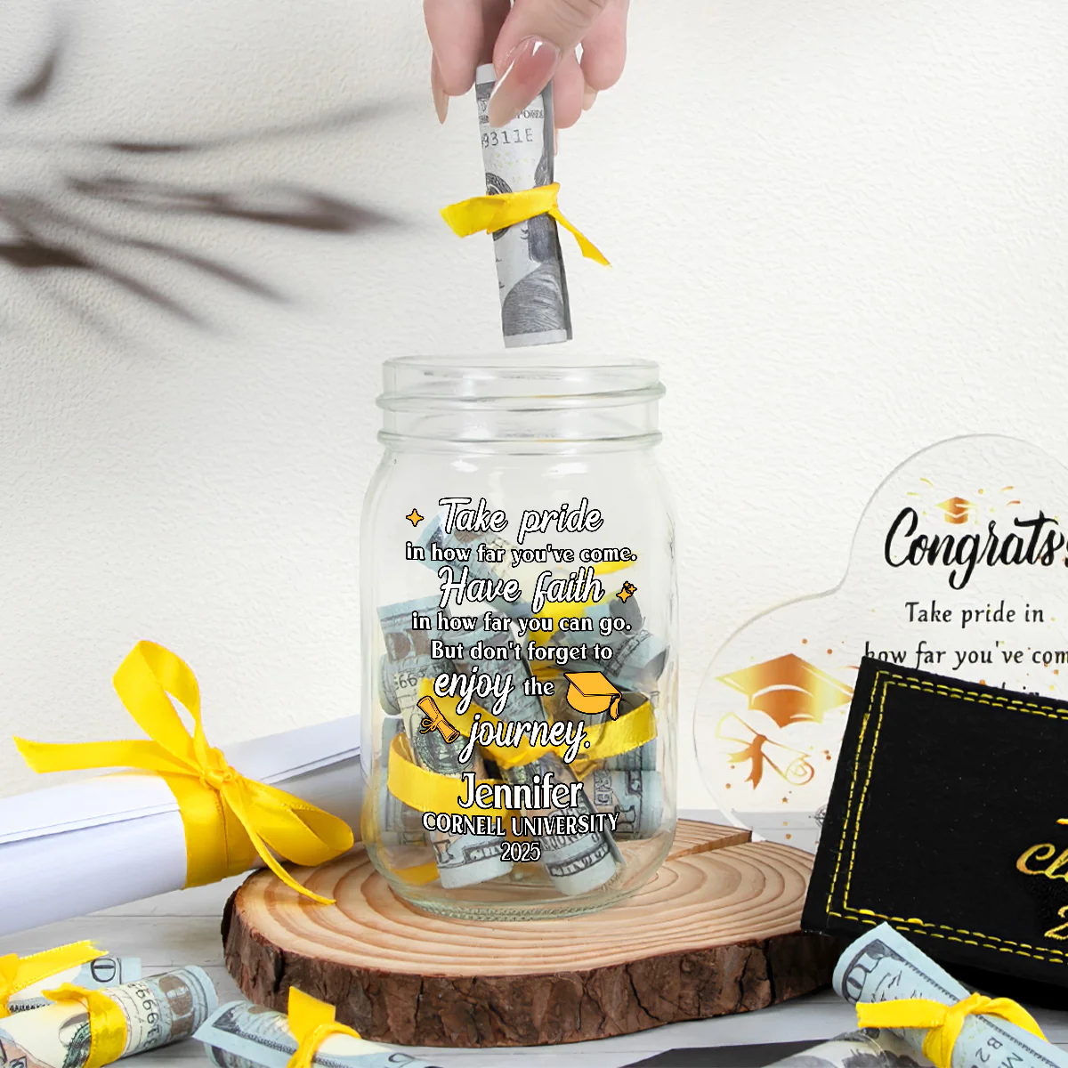 Take Pride In How Far You Have Come - Personalized Custom Graduation Mason Jar Light - Image 3