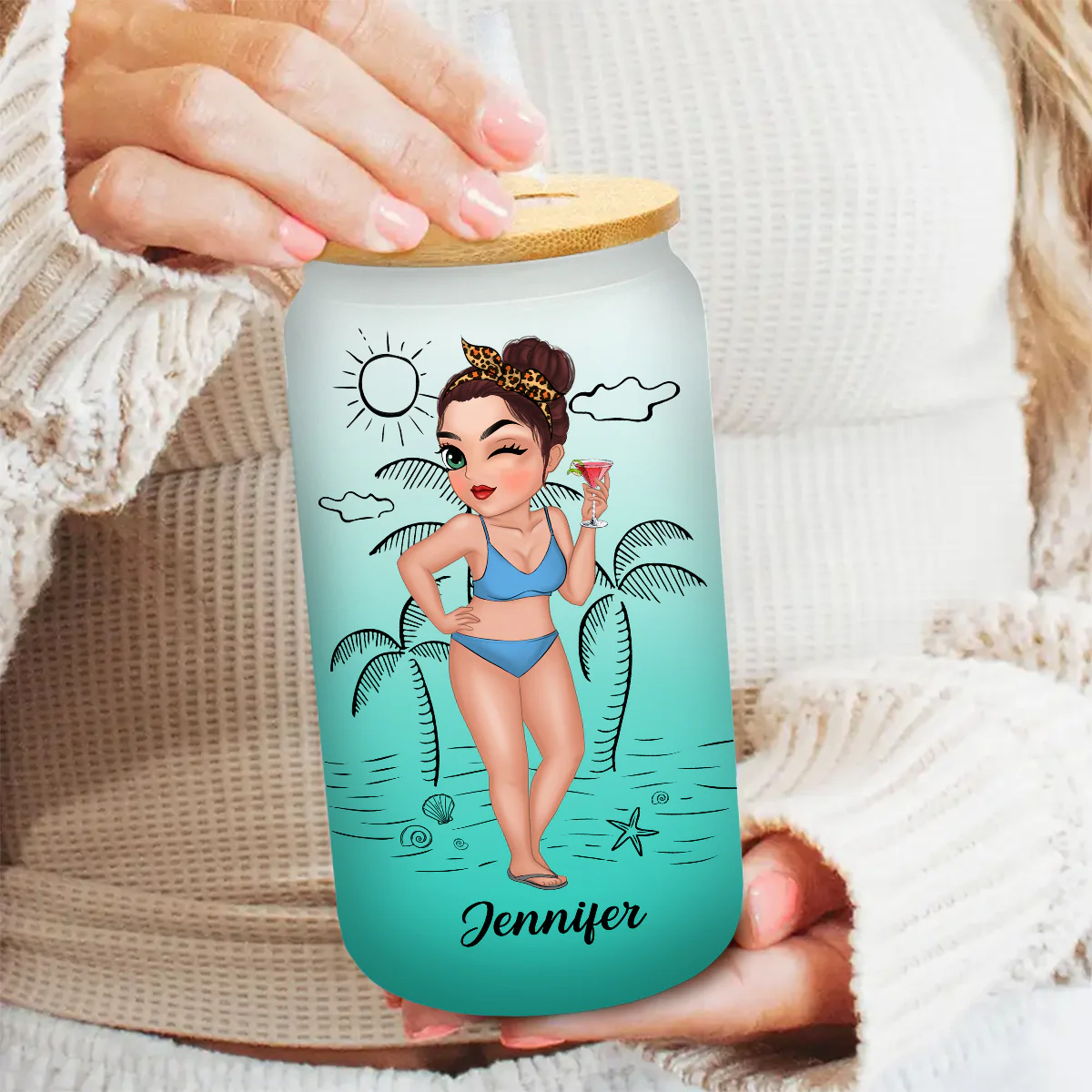 Tanned And Tipsy - Personalized Custom Ombre Frosted Glass Can - Image 3