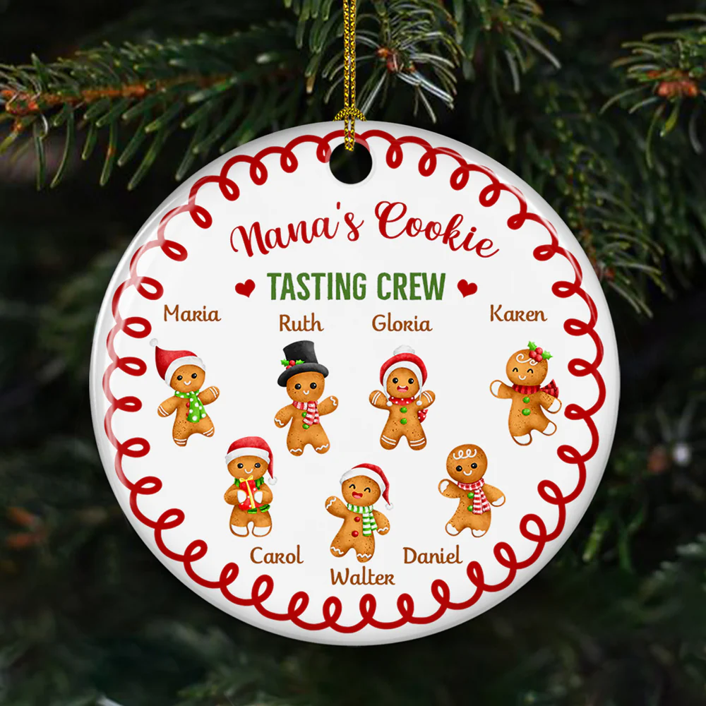 Tasting Crew Of Grandma - Personalized Custom Circle Ceramic Ornament - Image 3