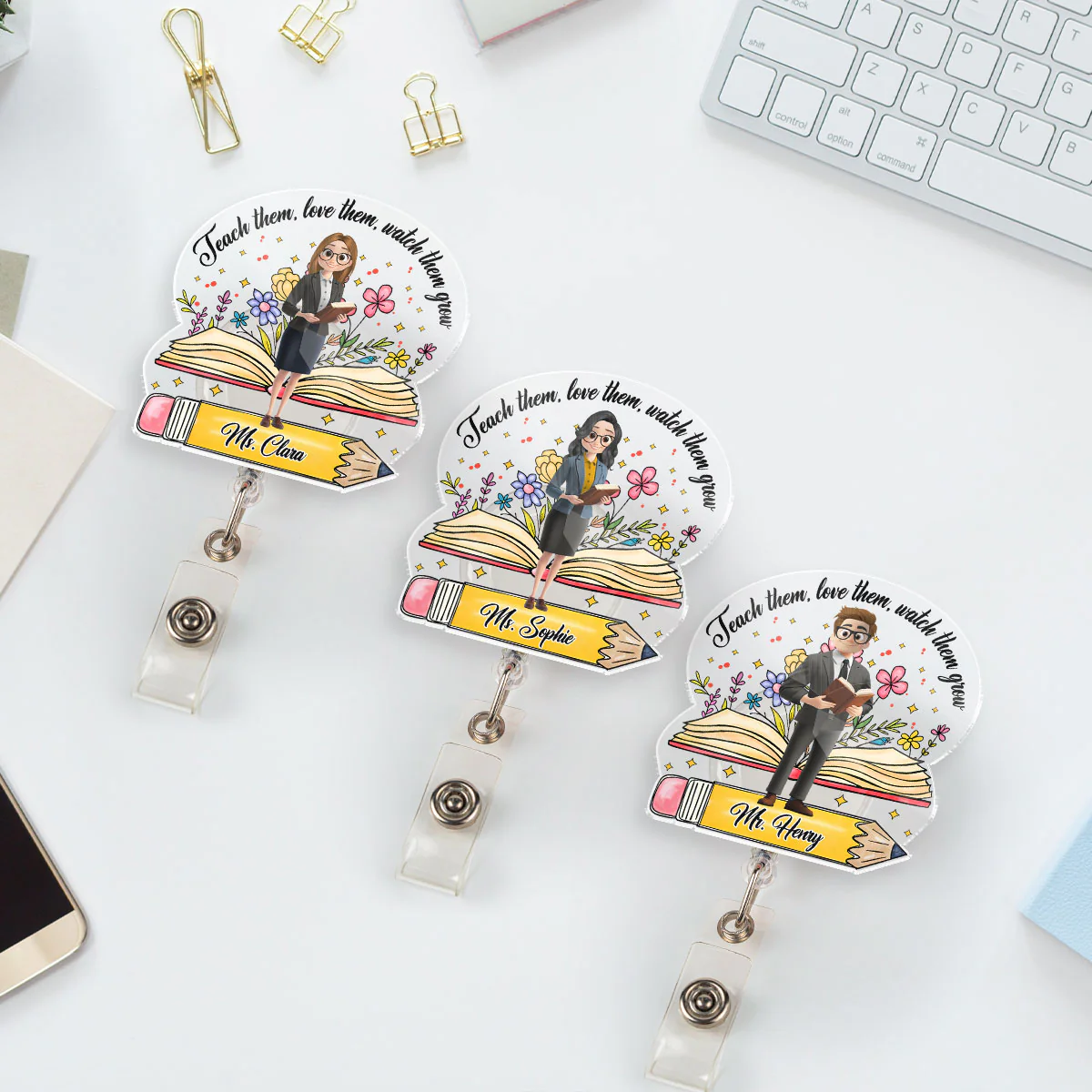 Teach Them Watch Them Grow - Personalized Custom Acrylic Badge Reel - Image 3