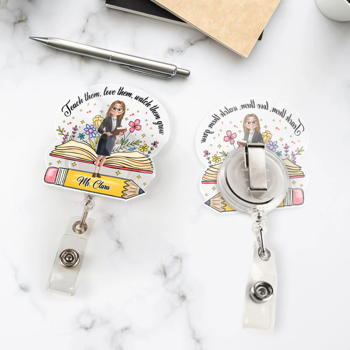 Teach Them Watch Them Grow - Personalized Custom Acrylic Badge Reel - Image 4