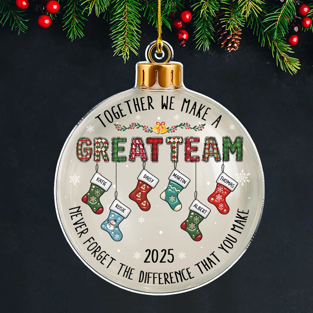 Teamwork Makes The Dream Work - Personalized Custom 3D Effect Acrylic Ornament - Image 3