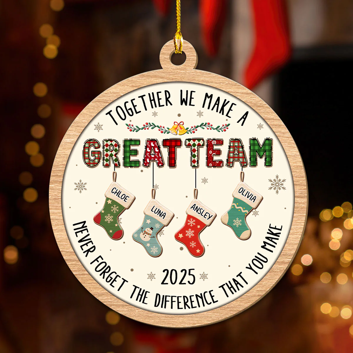 Teamwork Makes The Dream Work - Personalized Custom 3D Effect Wood Ornament - Image 2