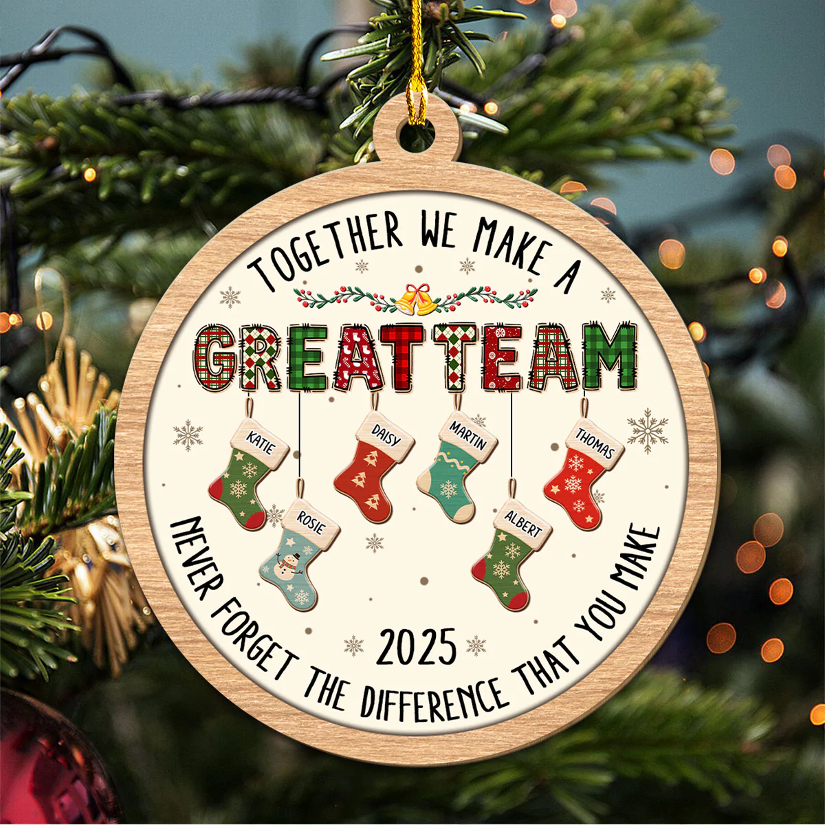 Teamwork Makes The Dream Work - Personalized Custom 3D Effect Wood Ornament - Image 4