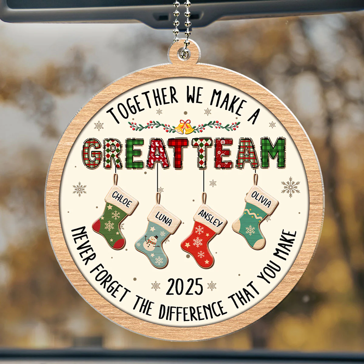 Teamwork Makes The Dream Work - Personalized Custom Car Ornament - Image 2