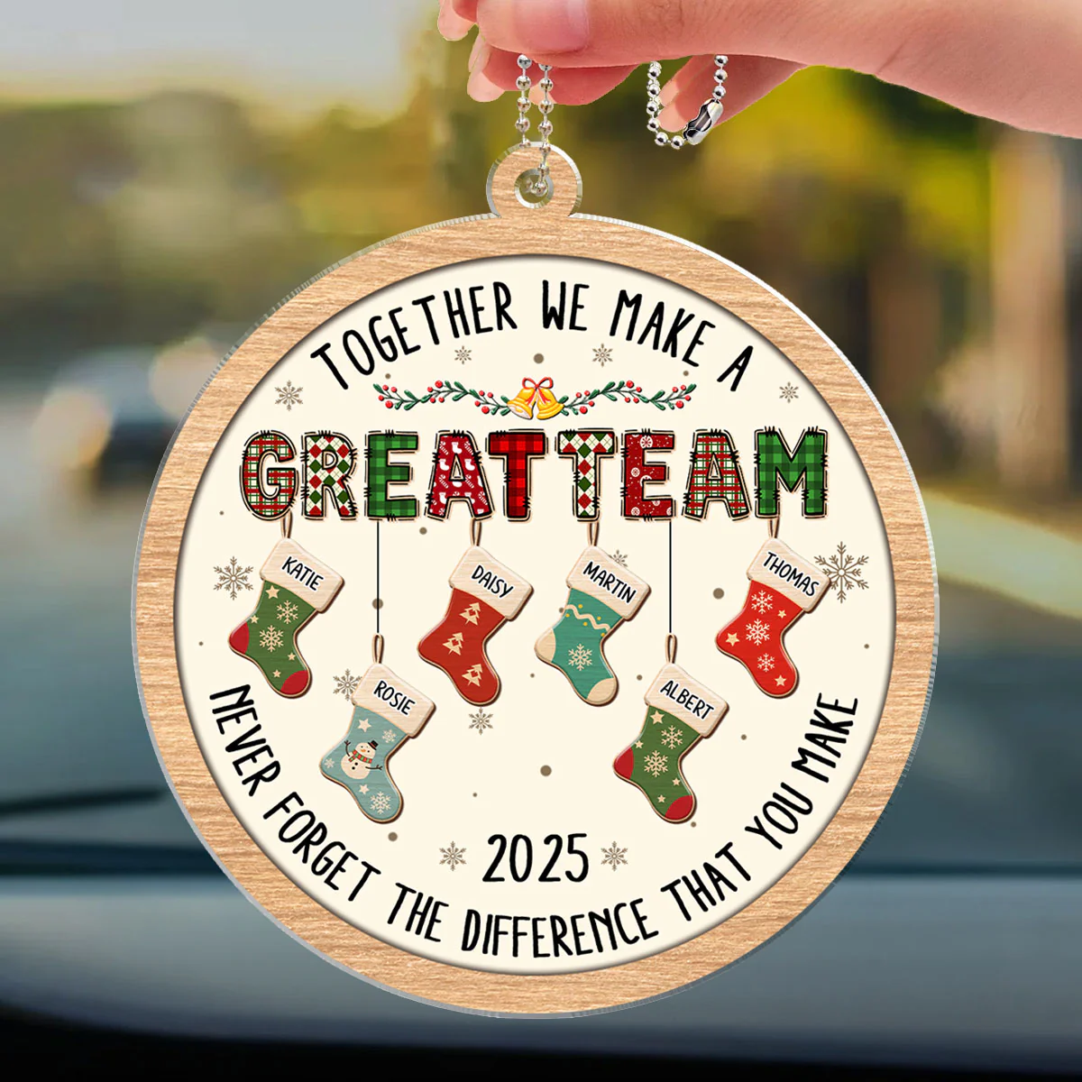 Teamwork Makes The Dream Work - Personalized Custom Car Ornament - Image 3