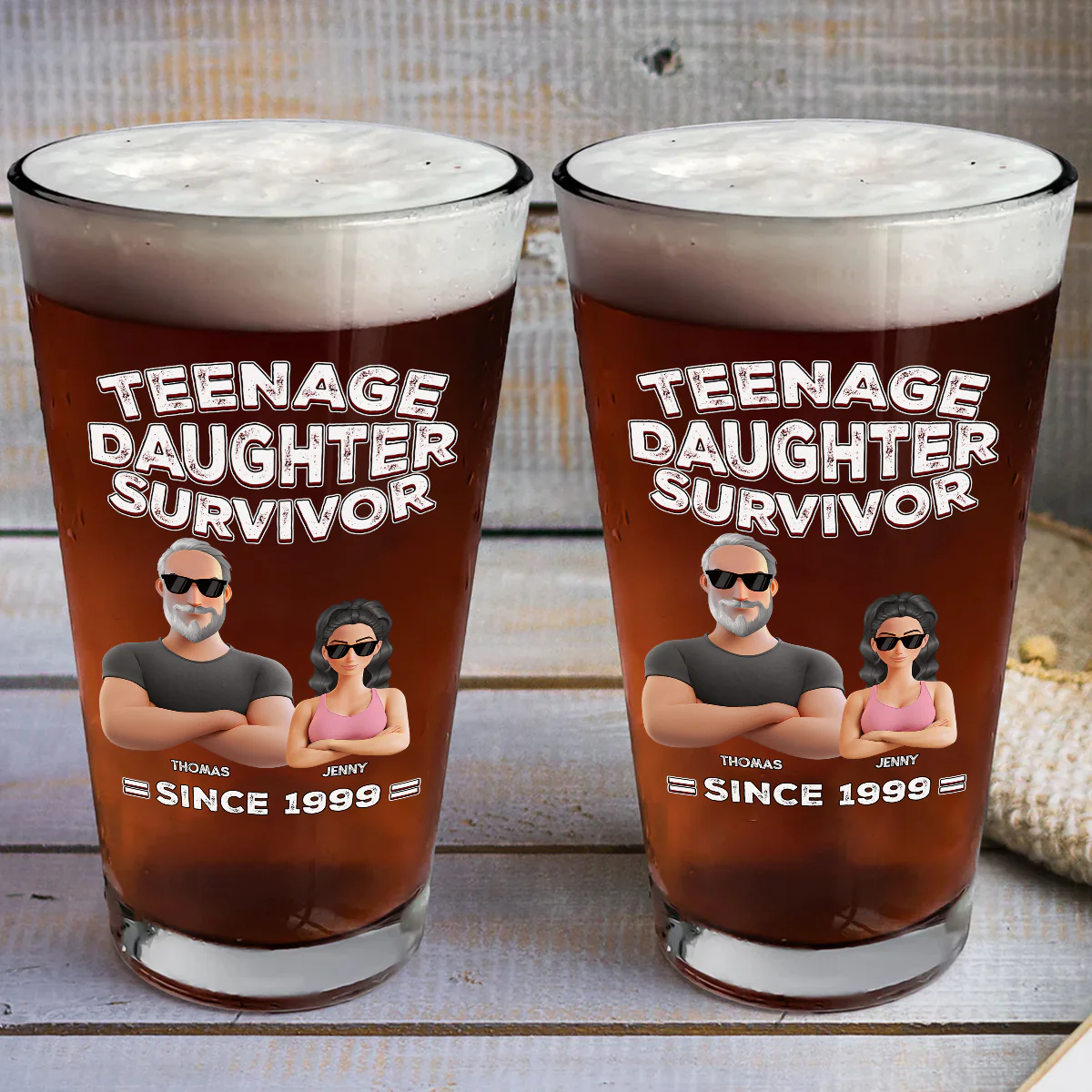 Teenage Daughter Survivor - Personalized Custom Beer Glass - Image 4