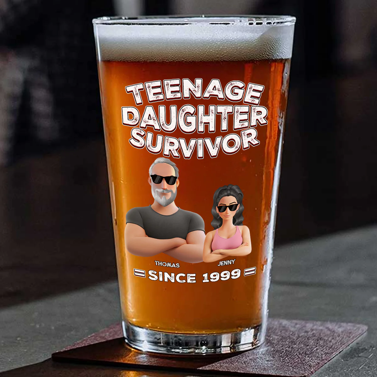 Teenage Daughter Survivor - Personalized Custom Beer Glass - Image 5