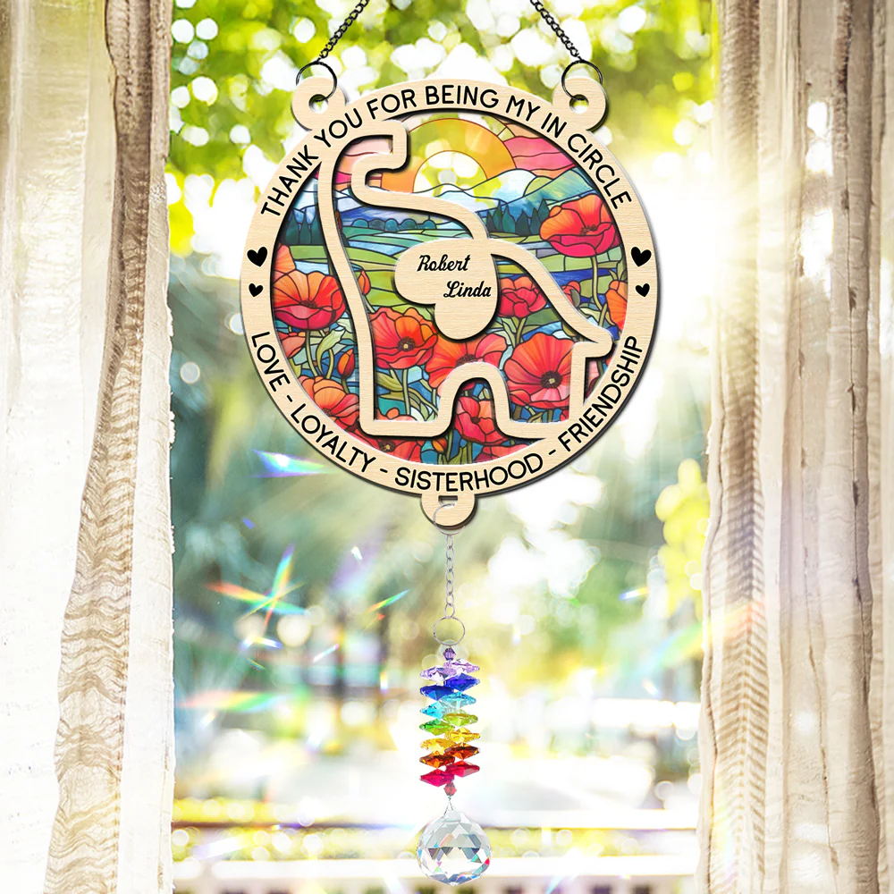 Thank For Being My Elephant - Personalized Custom Suncatcher With Crystal Rainbow Charm