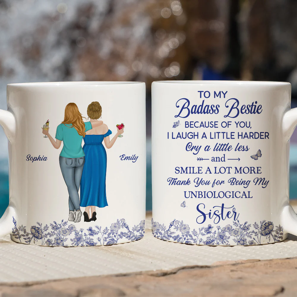 Thank You for Being My Sister Flower Toile - Personalized Custom Coffee Mug - Image 2
