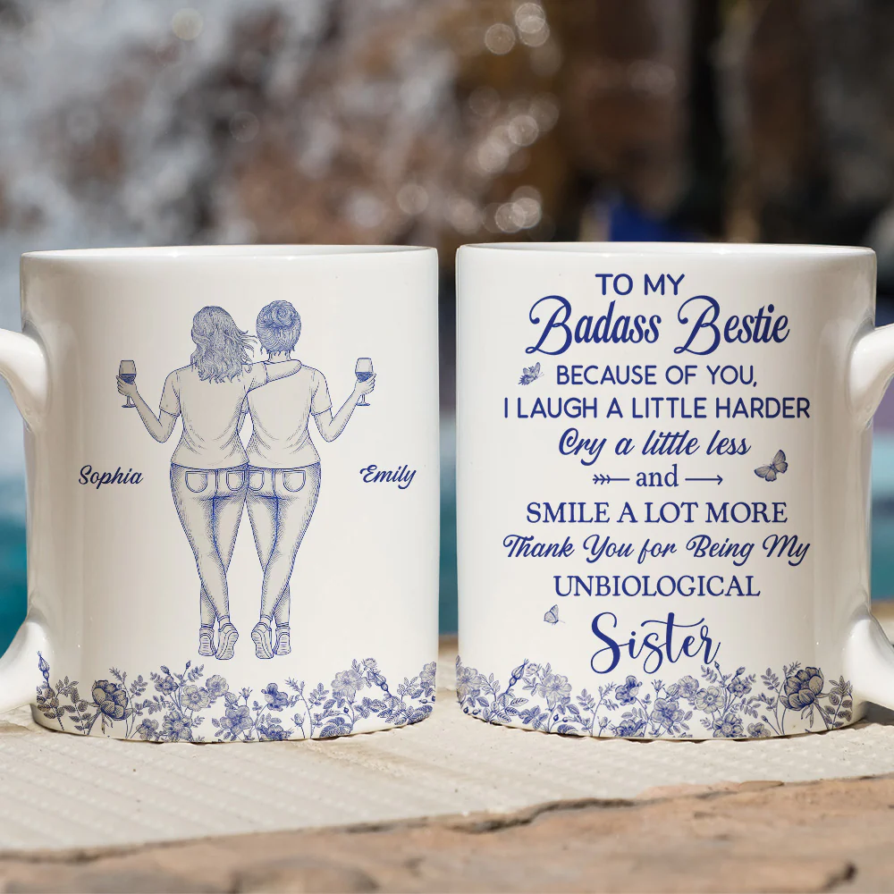 Thank You for Being My Sister Flower Toile Ver 2 - Personalized Custom Coffee Mug - Image 2