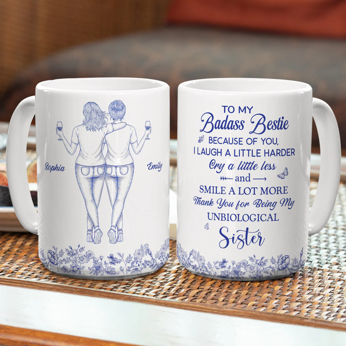 Thank You for Being My Sister Flower Toile Ver 2 - Personalized Custom Coffee Mug - Image 5