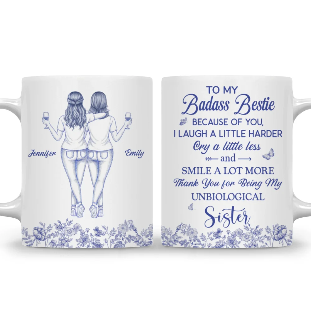 Thank You for Being My Sister Flower Toile Ver 2 - Personalized Custom Coffee Mug - Image 7