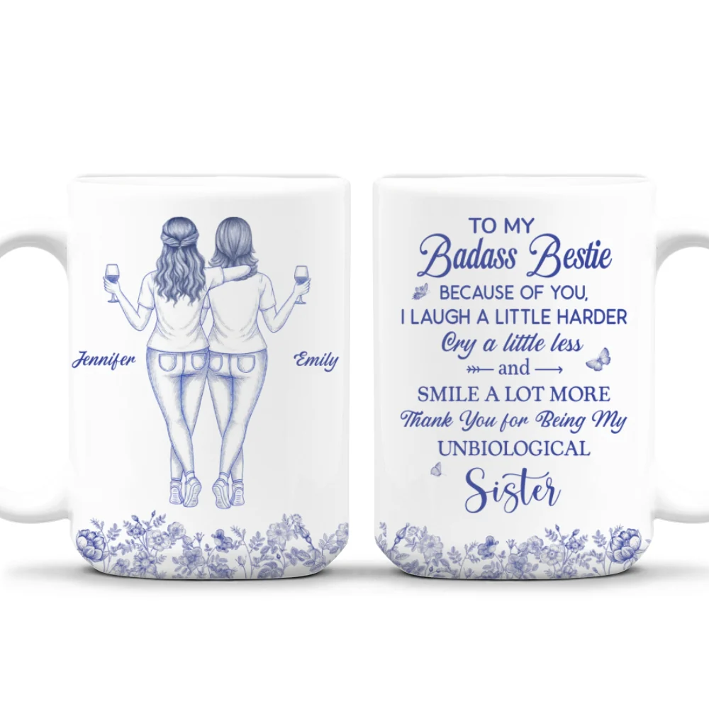 Thank You for Being My Sister Flower Toile Ver 2 - Personalized Custom Coffee Mug - Image 8