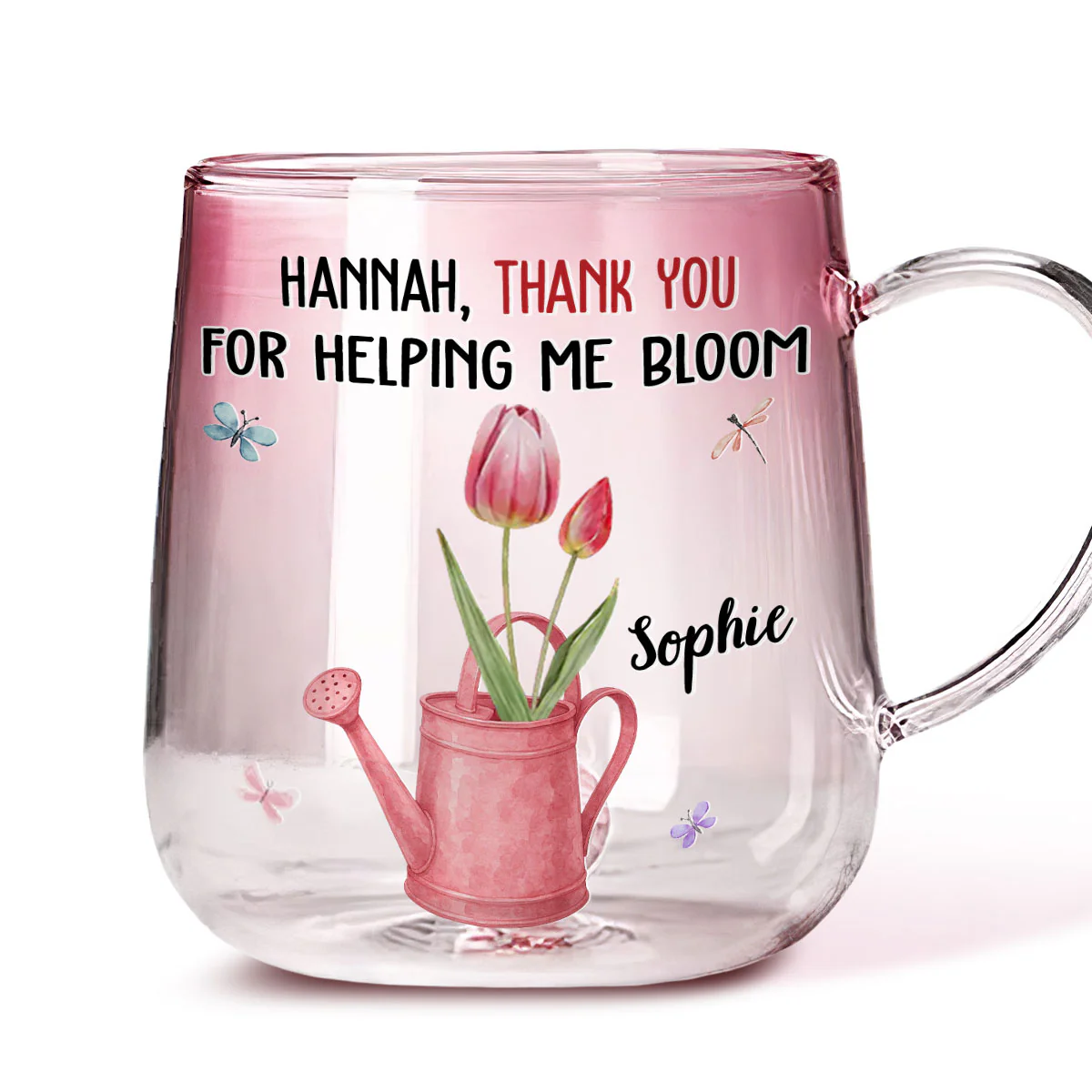 Thank You For Helping Me Bloom - Personalized Custom Pink Gradient Glass Mug - Image 4