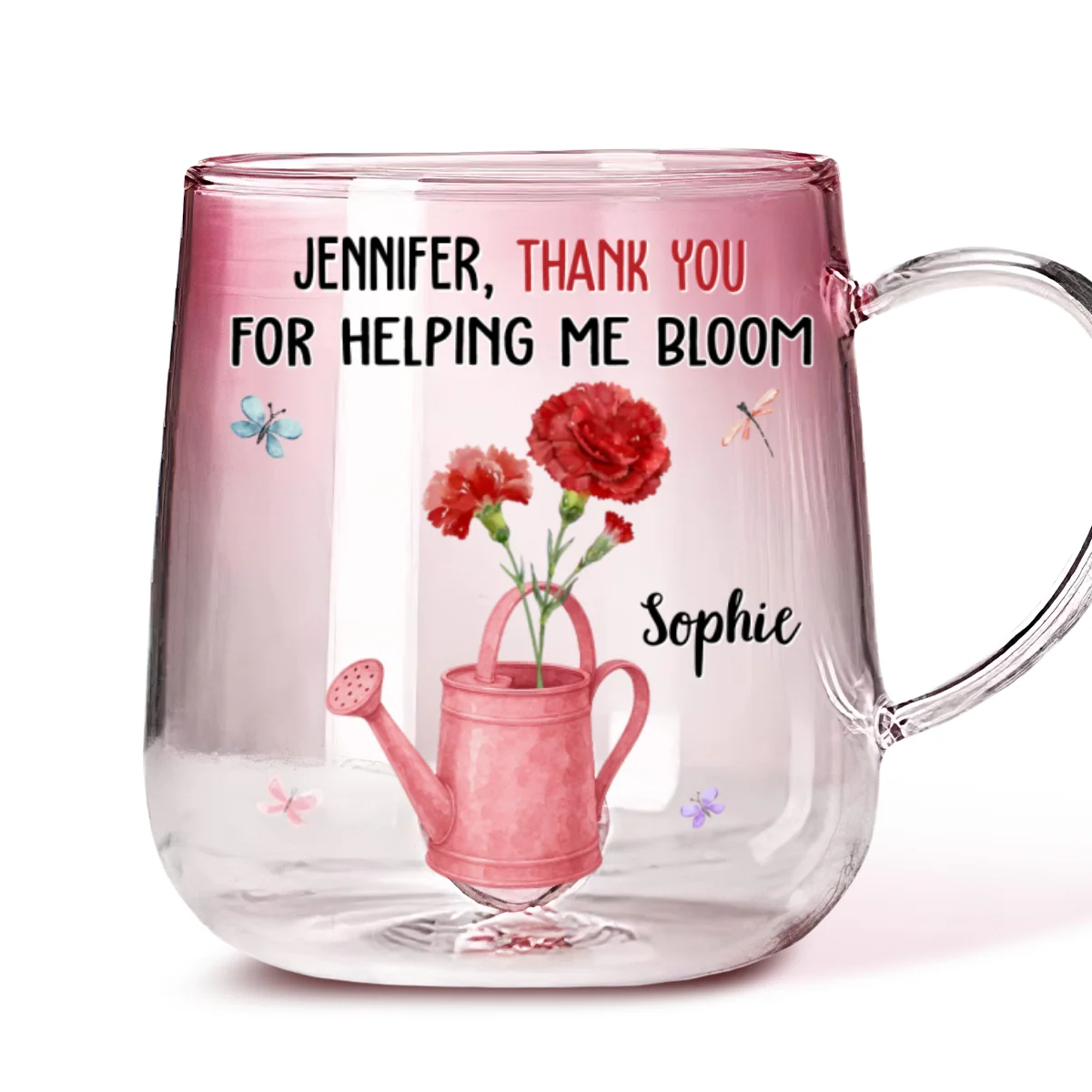 Thank You For Helping Me Bloom - Personalized Custom Pink Gradient Glass Mug - Image 6