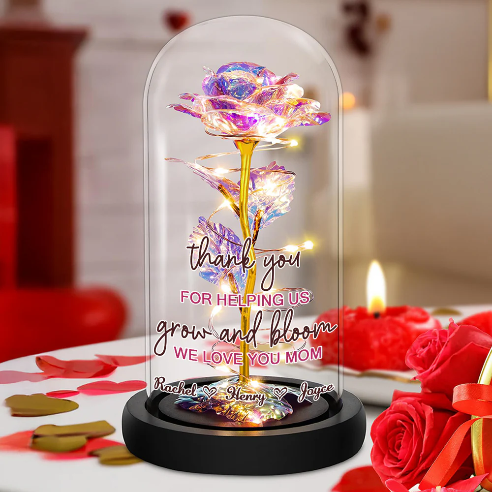Thank You For Helping Us Grow And Bloom We Love You Mom - Personalized Custom Sparkly Rose - Image 3