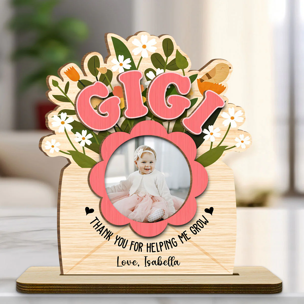 Thank You For Helping Us Grow - Personalized Custom 2-Layer Wood Plaque With Flat Base - Image 2
