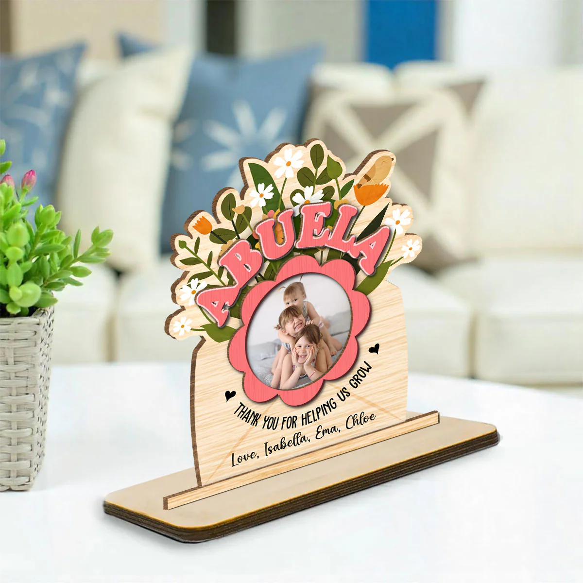 Thank You For Helping Us Grow - Personalized Custom 2-Layer Wood Plaque With Flat Base - Image 3