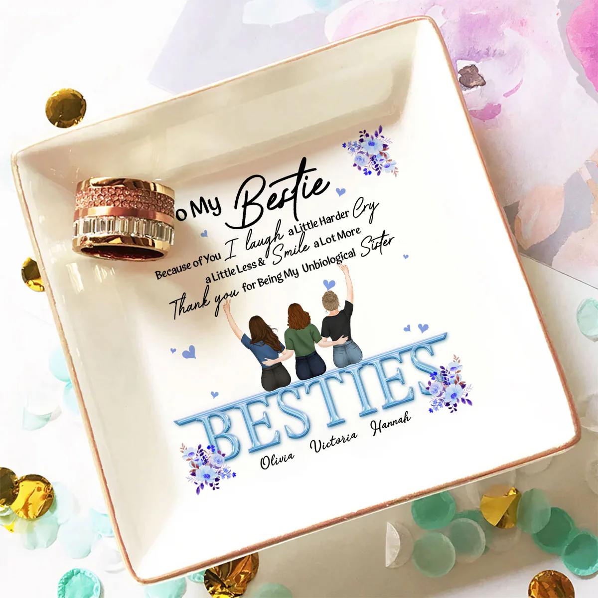 Thank You I Laugh More Cry Less - Personalized Custom Jewelry Dish - Image 2