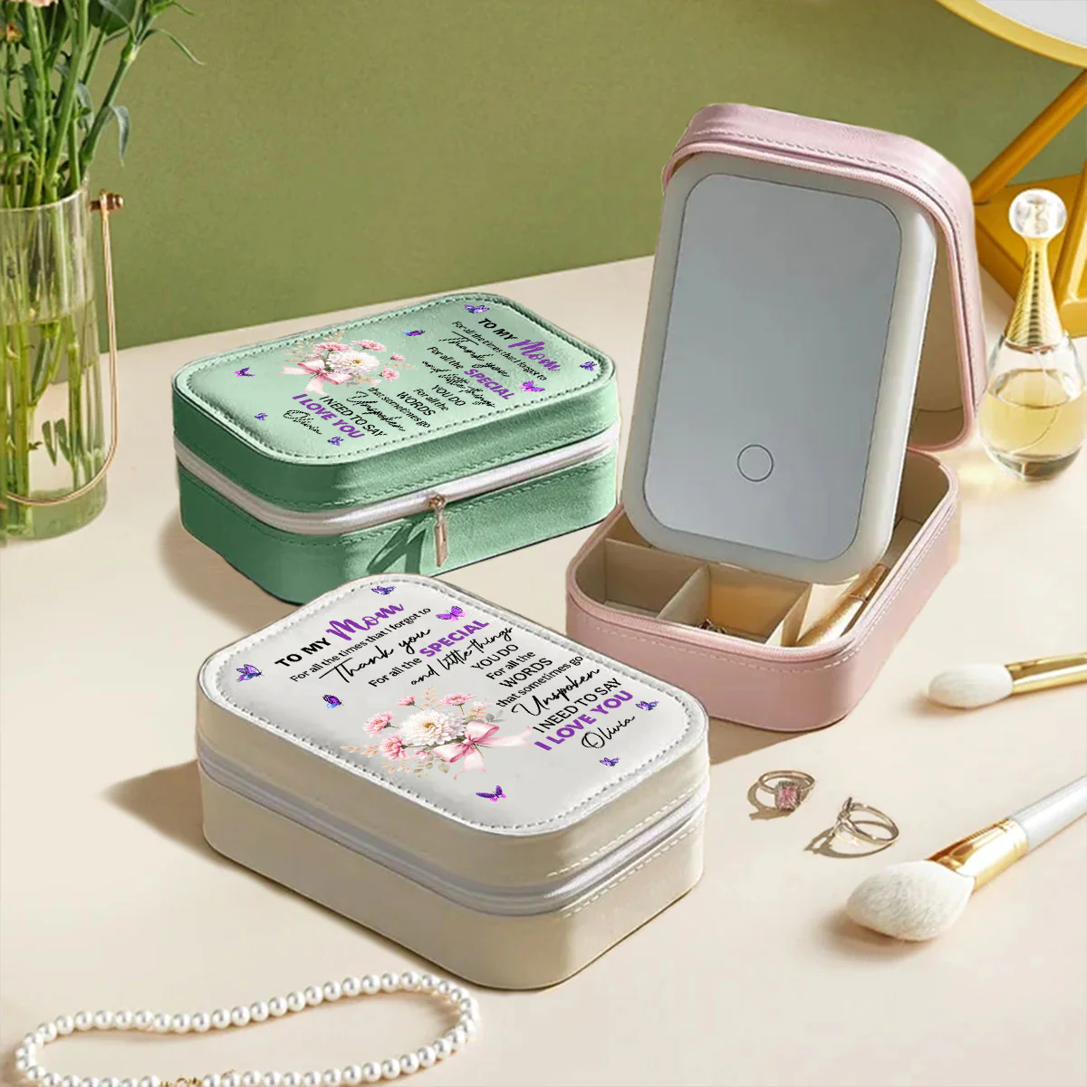 Thank You Mom For All The Special Things - Personalized Custom Jewelry Box With LED Mirror - Image 4
