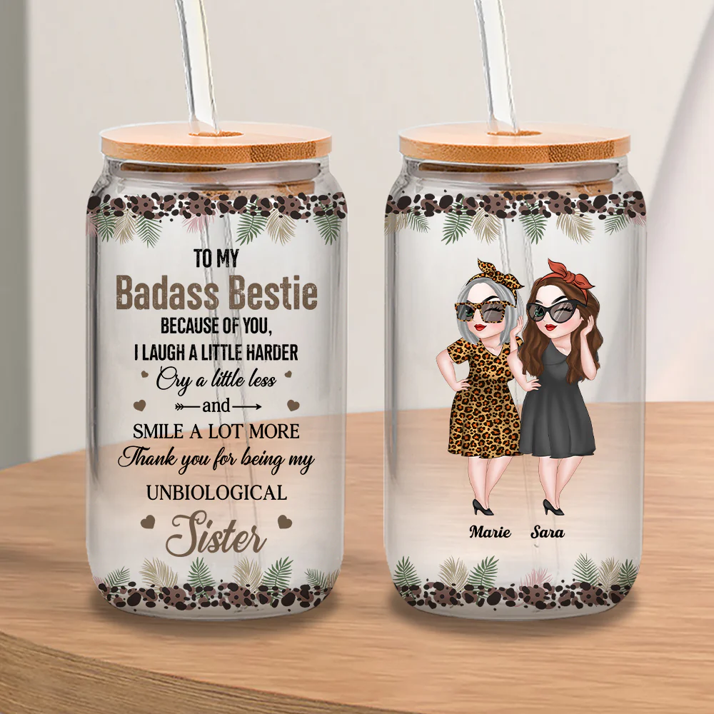 Thank You My Badass Bestie - Personalized Custom Glass Can - Image 2