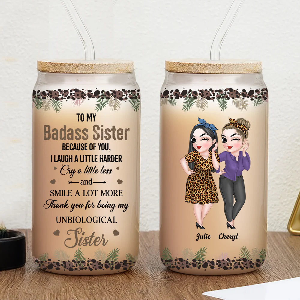 Thank You My Badass Bestie - Personalized Custom Glass Can - Image 3