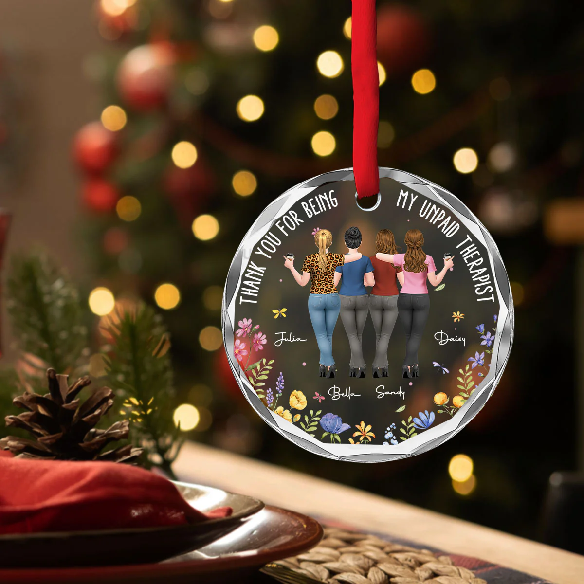 Thank You My Unpaid Therapist - Personalized Custom Glass Ornament - Image 3