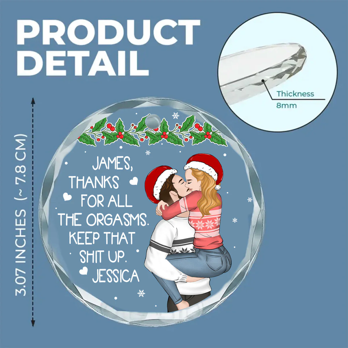 Thanks For All The Orgasms - Personalized Custom Glass Ornament - Image 5