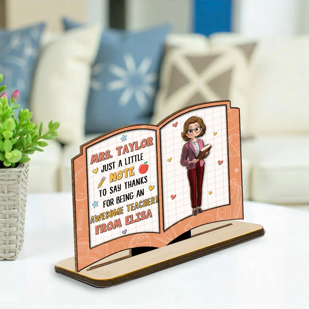 Thanks For Being An Awesome Teacher - Personalized Custom 2-Layer Wood Plaque With Flat Base - Image 3