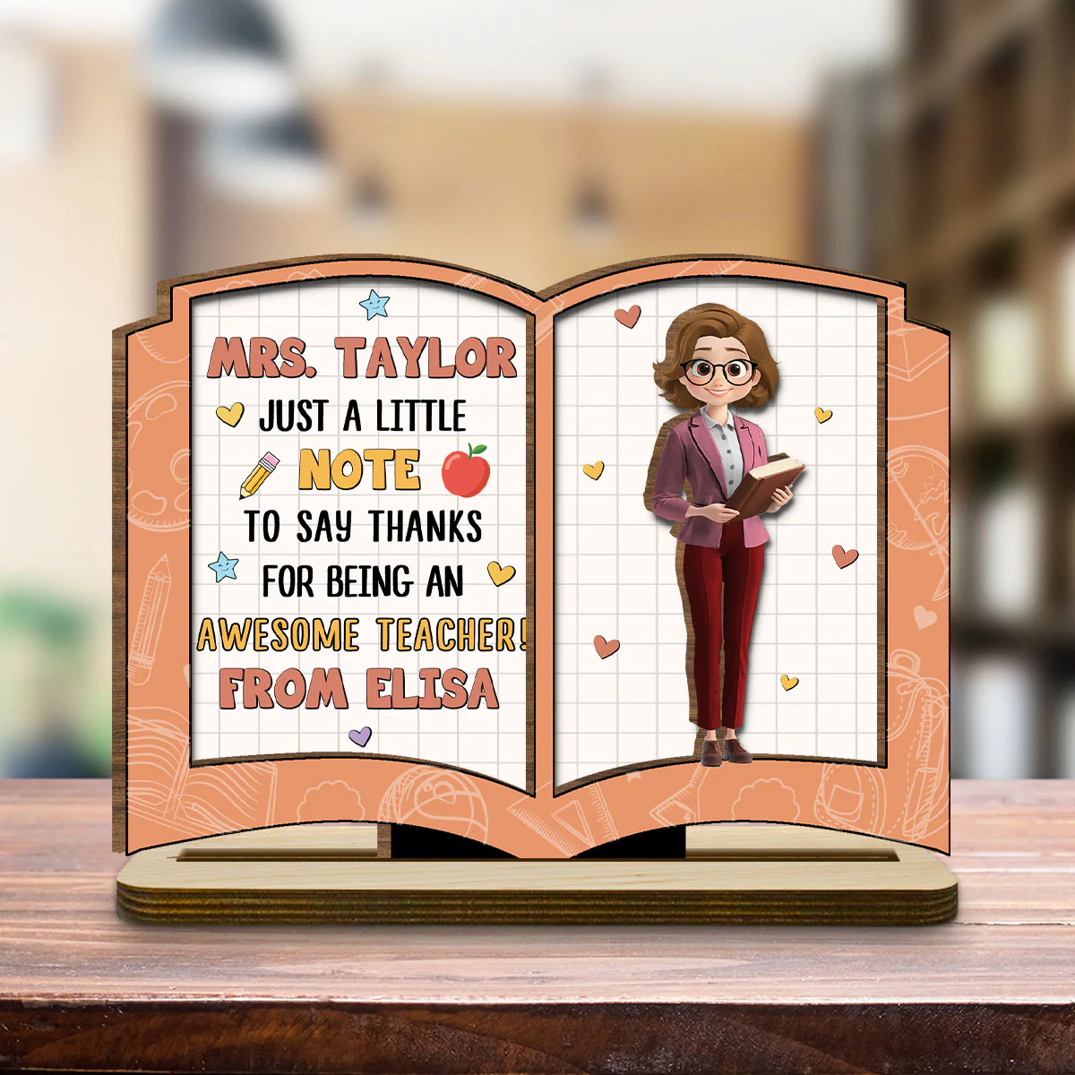 Thanks For Being An Awesome Teacher - Personalized Custom 2-Layer Wood Plaque With Flat Base - Image 4