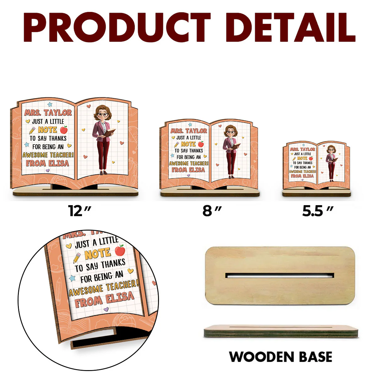 Thanks For Being An Awesome Teacher - Personalized Custom 2-Layer Wood Plaque With Flat Base - Image 6