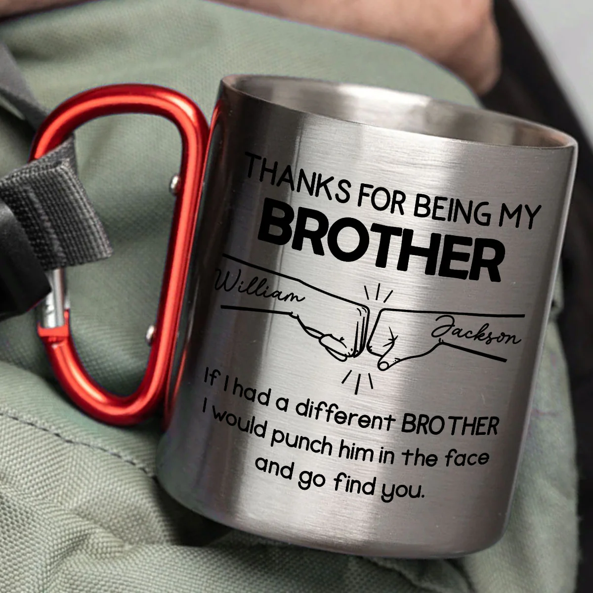 Thanks For Being My Brother - Personalized Custom Carabiner Mug - Image 4