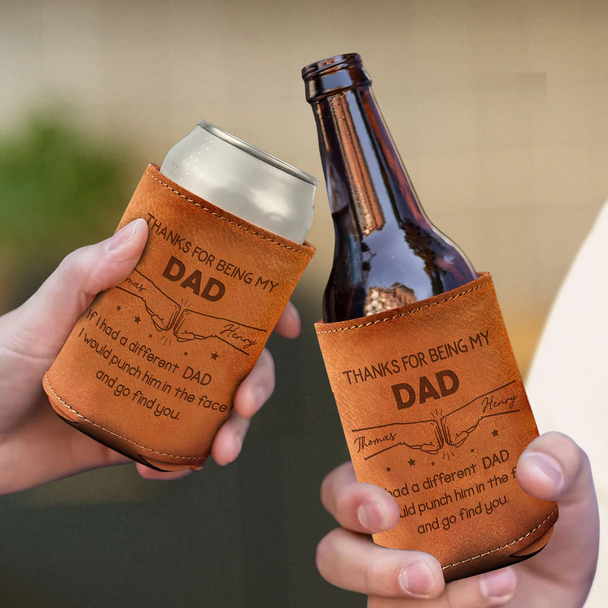 Thanks For Being My Brother - Personalized Custom Engraved Leather Can Cooler Holder - Image 4
