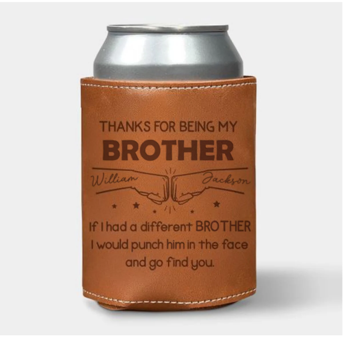 Thanks For Being My Brother - Personalized Custom Engraved Leather Can Cooler Holder - Image 7